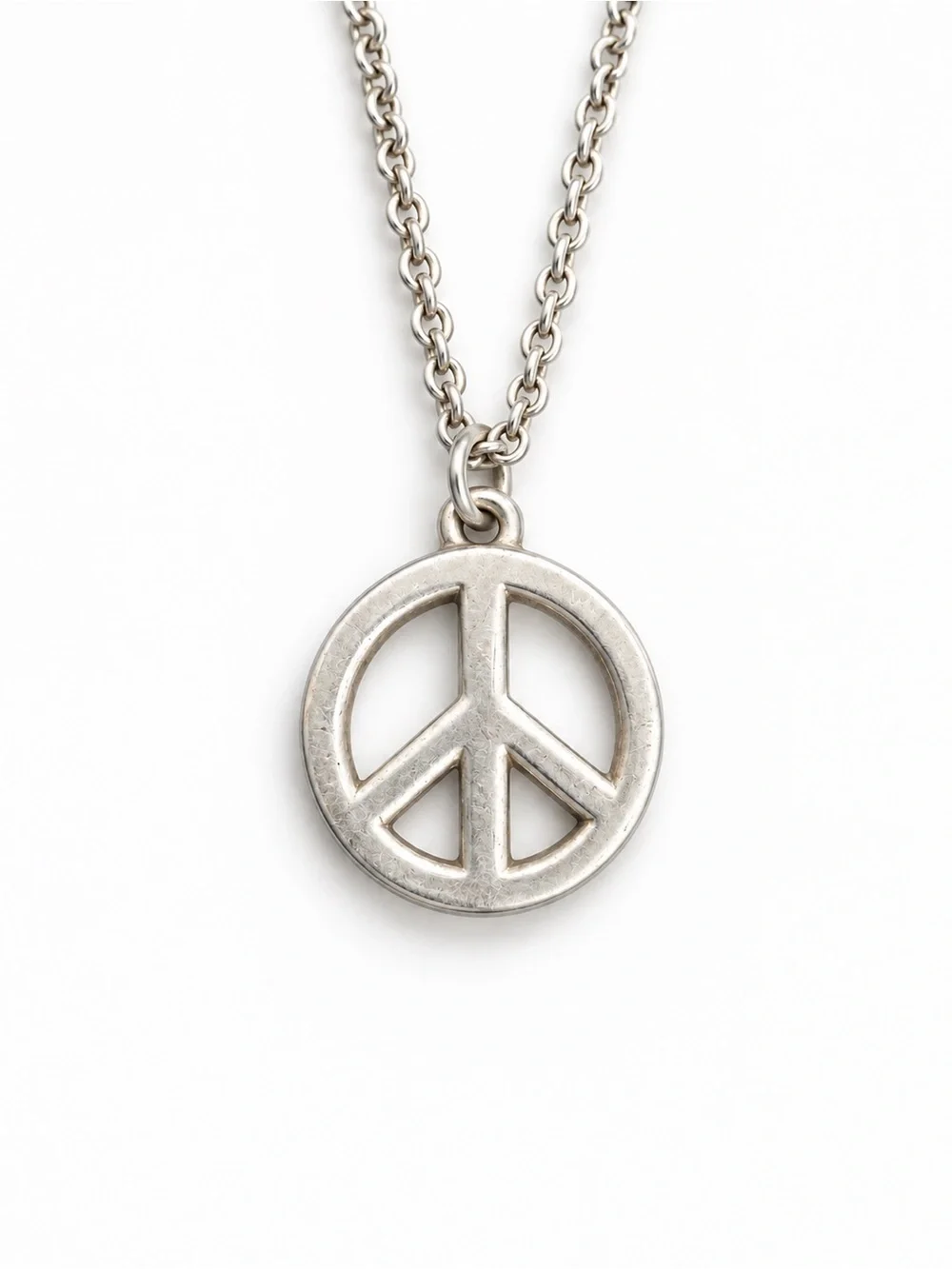 Tiffany & Co. Sterling Silver Mini Peace Sign Pendant Necklace 16” Retired